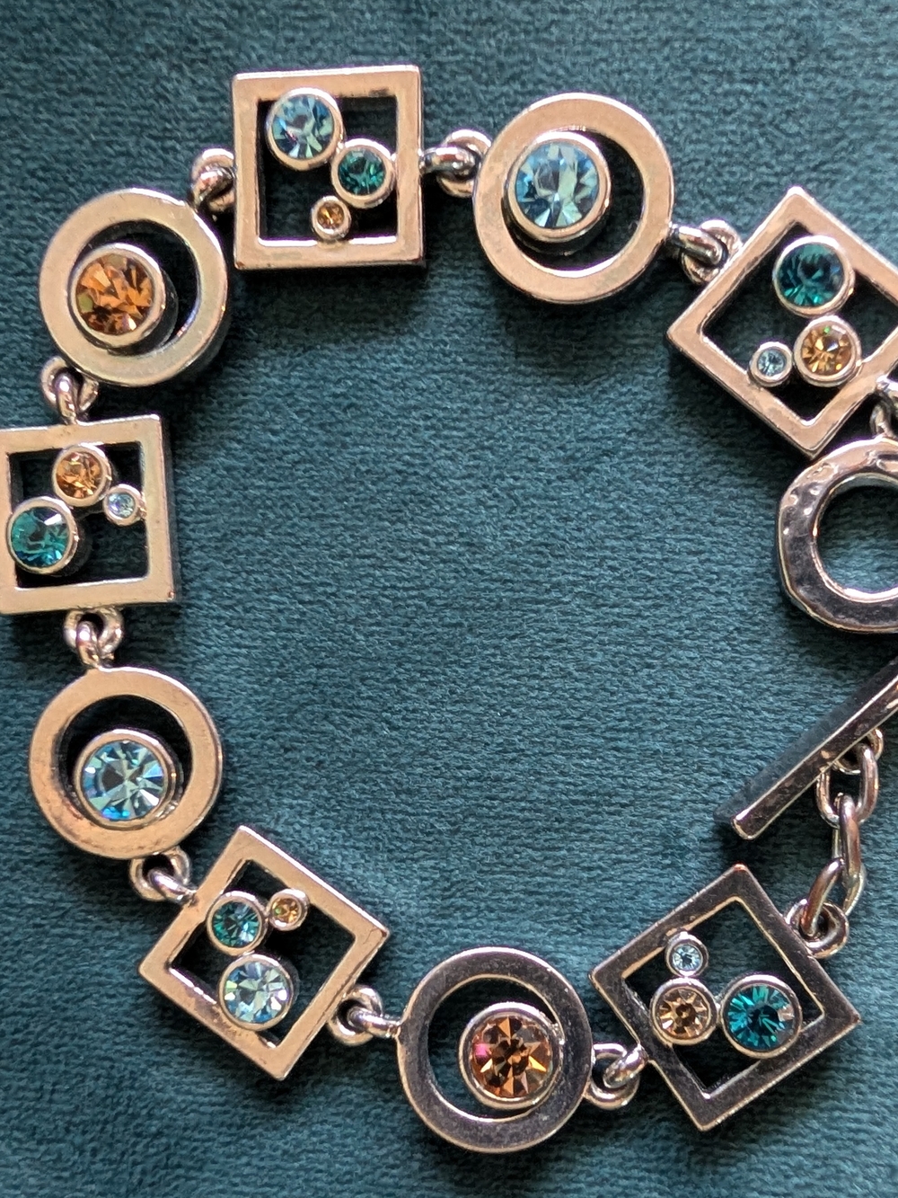 Silver-Tone Crystal Link Bracelet - Teal & Amber